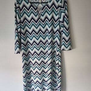 Chevron Patterned Dress with Blue and White